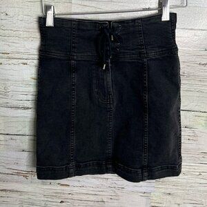 Free people denim mini skirt black lace up size  2